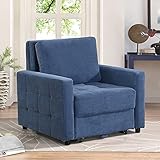 IPKIG Convertible Chair Sleeper Bed, Pull Out Sleeper Chair Armchair Bed with Storage Space,Linen Fabric and Wooden Frame Armchair for Small Space Living Room (Blue)