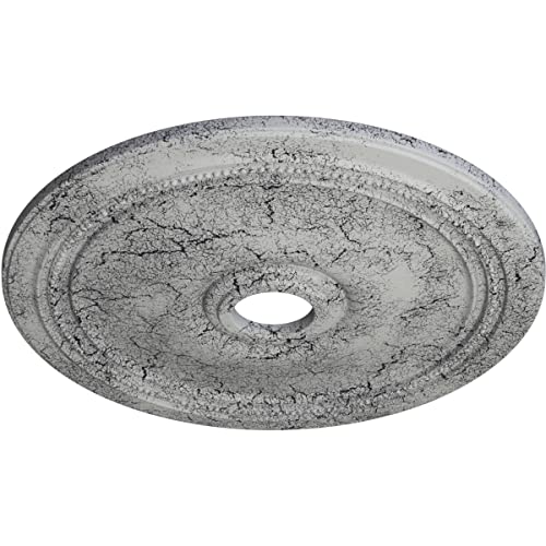 Image of Ekena Millwork CM24DIUWC Diane Ceiling Medallion, 24 inchOD x 3 5 /8 inchID x 1 1 /4 inchP (Fits Canopies up to 6 1 /4 inch), Hand-Painted Ultra Pure White Crackle