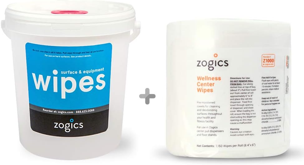 Wellness Center Heavy Duty Gym Equipment and Surface Cleaning Wipes (1,150 Wipes) + Reusable Wipe Bucket Dispenser