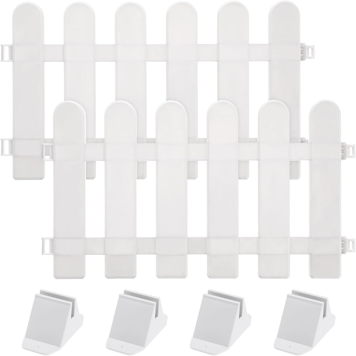 Gatuida 2pcs White Plastic Picket Fence Garden Border Panels with Reinforced Round Base 50x30cm for Yard Lawn Decorative Outdoor Patio Landscaping