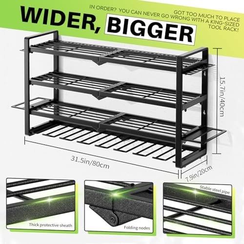 Image of Large Power Tool Organizer Wall Mount, Garage Storage Cordless Tool Organizer with Screwdriver Holder, Heavy Duty Metal Storage Rack with 8 Drill Holder 4 Layer, Gifts for Men Who Have Everything