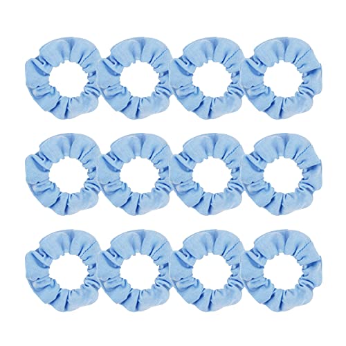 Pack of 12 Cotton Hair Scrunchies Single Jersey Solid Color Ponytail Holders Hair Ties for Girl (Light Blue)