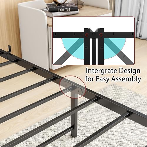 HOJINLINERO King Size Bed Frame with Wooden Headboard,Matel Bed Frame King Size/Kingsize Bed Frame Mattress Base,Strong Metal Slats Support No Noise,Solid Metal Bed Frame Double Bed,Black+Rustic Brown 5 HOJINLINERO King Size Bed Frame with Wooden Headboard,Matel Bed Frame King Size/Kingsize Bed Frame Mattress Base,Strong Metal Slats Support No Noise,Solid Metal Bed Frame Double Bed,Black+Rustic Brown - Image 5