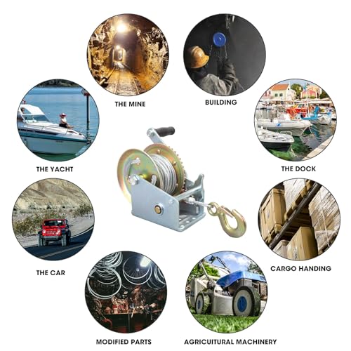 Image of BIG RED Torin Manual Heavy Duty Hand Winch: 32.8FT Steel Wire Cable, 1600lbs Capacity