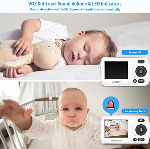 HELLO BABY Baby Monitor, Monitor with Camera and Audio, , Infrared Night Vision Camera,VOX Mode, Lullaby,Digital 2X Zoom,Alarm Function