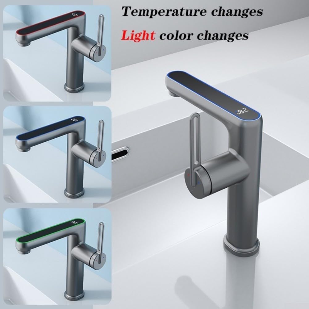 Grifo mezclador LED de latón con pantalla de temperatura (cromo)