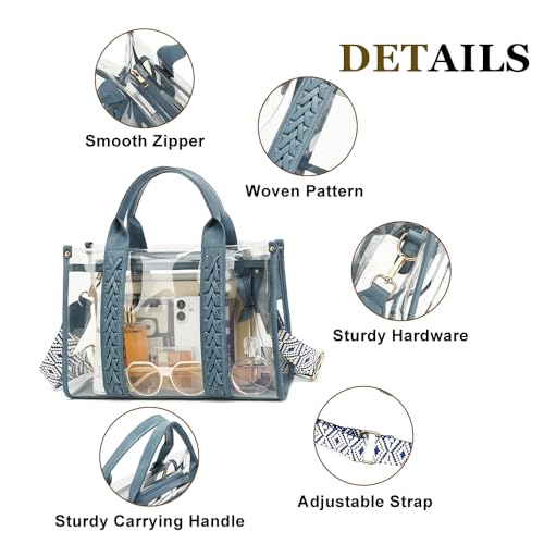 Image of FAIME Clear Tote Bag for Women Stadium Approved Woven Crossbody Handbag Clear Purse for Stadium Events, Concert, Work & Beach | Waterproof