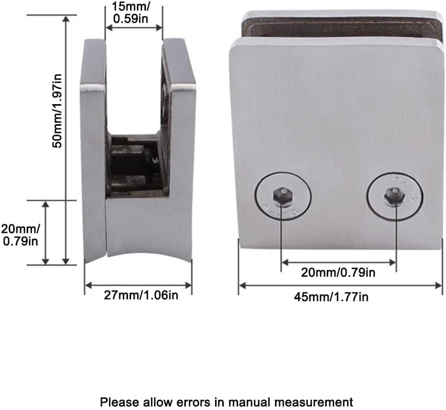 Adjustable Glass Shelf Brackets (4 Pack) – 1/3"-1/2" 304 Stainless Steel Clamps for Floating Shelves/Railings