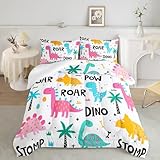 Axolotl Girls Bedding Cartoon Dinosaur Comforter Set Twin Size,Cute Dinosaur Bedding Set for Girls Teens Kids Boys Adults Room Decor,Kids Comforter Set All Season,1 Quilt 2 Pillow Cases,White