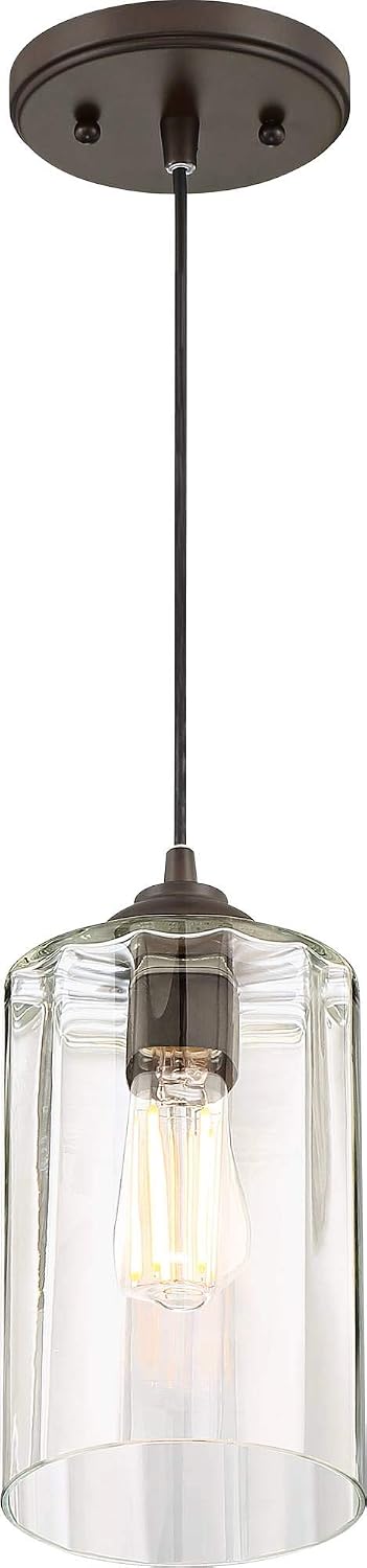 Possini Euro Design Hawthorne Bronze Mini Pendant Lighting Fixture 5 1/4" Wide Modern LED Clear Glass Cylinder Shade for Dining Room Living House Home Foyer Kitchen Island Entryway High Ceilings