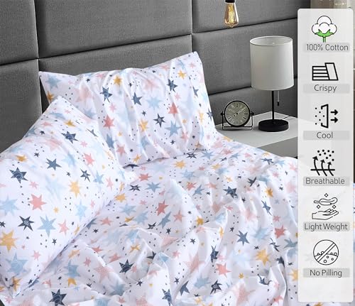 Image of RUVANTI 100% Cotton Percale Sheets Queen Size, Fault Star | Crisp Cooling, Deep Pocket 16 inch, Soft Breathable & Durable, Hotel-Style, 4 Piece Set
