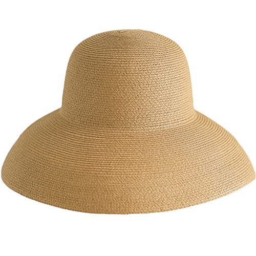 Stakee Summer Straw Hat Handmade Woven Beach Hat Hepburn Style Hat Wide Brim Panama Hat Folding Holiday Hat for Women