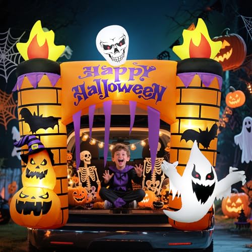 5.2FT Halloween Inflatables Trunk or Treat Car Decorations Kit Blow Up Archway with Dual Plug (Car & Home) Build-in 6 LEDs for Halloween SUV Vehicle & Indoor Outdoor Trick or Treat Party Dcor