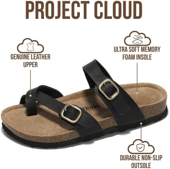 Project Cloud 100% Genuine Leather Womens Sandals -Lightweight Womens Slides Memory Foam Insole & Cork Footbed Sandals Women - Non-Slip Beach Essentials Summer Sandals for Women 2026 (Lian) - Image 3
