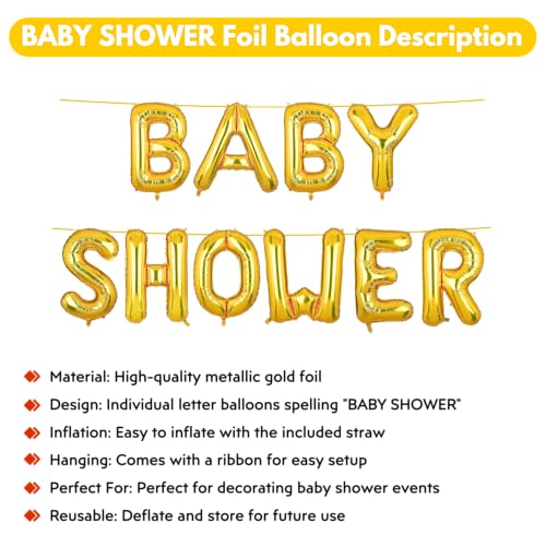 Image of Baby Shower Banner Gold for Home Foil Balloon Decoration Decor Celebration Golden