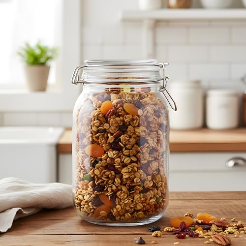 Image of UMAI Glass Jar for Kitchen Storage | 2000ml | Mason Jar for food Storage with Buckle Lid and Wide Mouth | Multipurpose Airtight Glass Container with Leakproof Rubber Gasket | Transparent