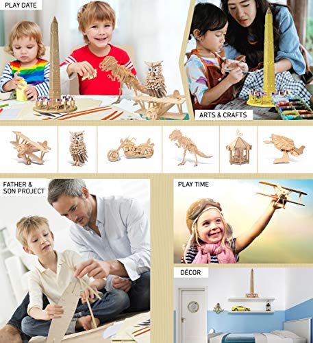 Puzzled 3D Puzzle Washington Monument Wood Craft Construction Model Kit, Educational Diy Wooden Toy Assemble Model Unfinished Crafting Hobby Puzzle To Build And Paint For Decoration 34 Pieces Pack #TOP4
