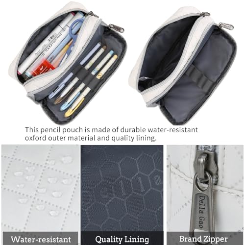 Image of Della Gao Pencil Case Large Capacity Pencil Pouch Soft Quilted Pen Bag Office Stationery Organizer Sturdy Pencil Bag for Men Women - Beige