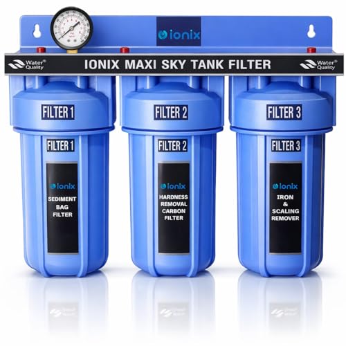 Image of IONIX Sky Tank filteration system with German Housings | Water filter for Flats /Water filter for Builder floors | Small size 12 inchesWhole house|, 1 Set, Blue