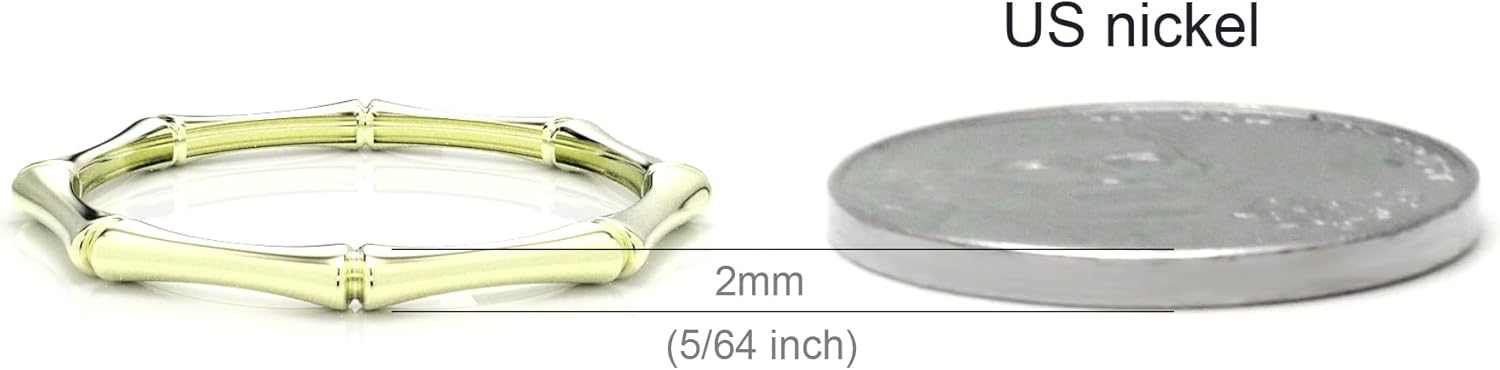 10K Gold 2MM Bamboo Eternity Stackable Wedding Band Ring