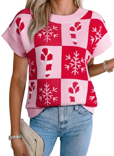 Image of EVALESS Short Sleeve Sweater for Women Crewneck Color Block Knit Tops 2026 Summer Trendy Cap Sleeve Sweater Vest