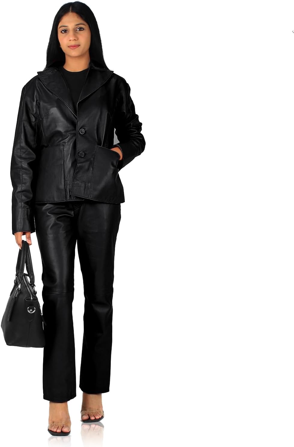 Laverapelle Women's Genuine Lambskin Straight Cut Leather Pants (Black, Leather Jeans) - 2424004