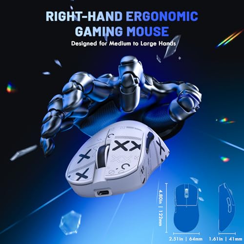 MAGIC-REFINER X2 Ratón Gaming Inalámbrico, 24,000 dpi, Sensor PAW3311, Ergonómico, 69g Superlight, 2.4G/Bluetooth/Cableado, BK3633 MCU, Batería de 500 mAh, Cinta Antideslizante, PC/Mac, Blanco - imagen 3