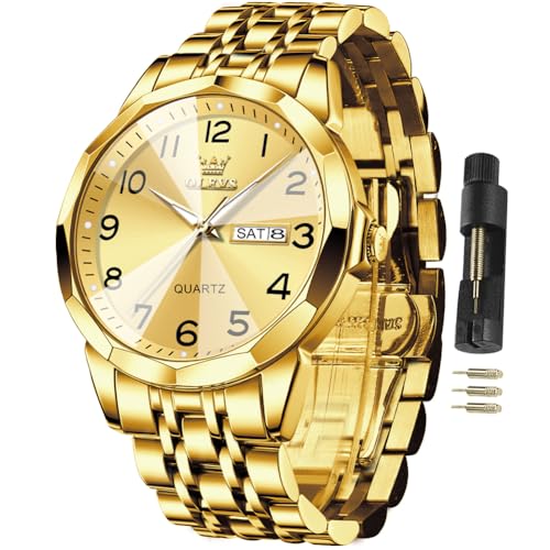 Image of OLEVS Watches for Men Business Dress Diamond Analog Quartz Big Face Luxury Classic Stainless Steel Waterproof Luminous Two Tone Wristwatch