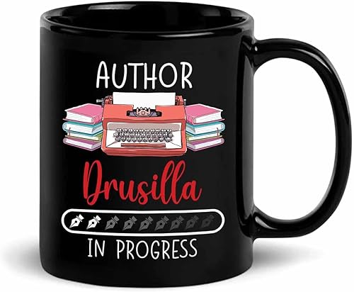 Taza de café personalizada de nuevo escritor de 11 onzas, 15 onzas, taza de café de cerámica negra de autor en progreso, tazas de viaje de escritor