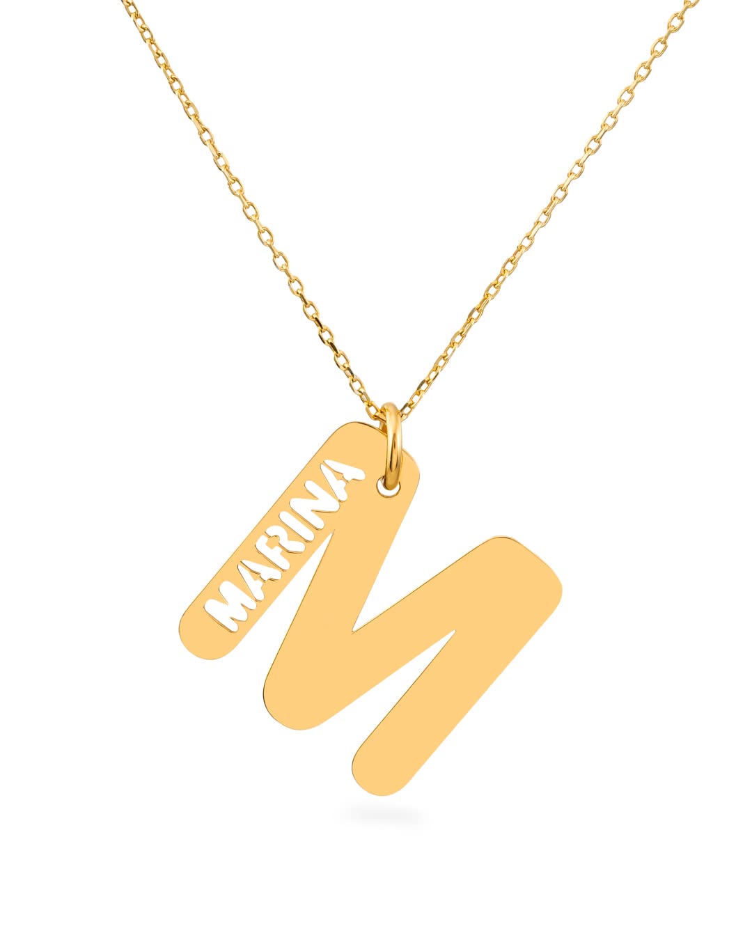 Colgante Inicial con Nombre Personalizado - Plata de Ley 925/1000 con Baño en Oro 18Kt para Mujer o Niña con Cadena Forzada en 45cm + Alargador - Collar con Letra