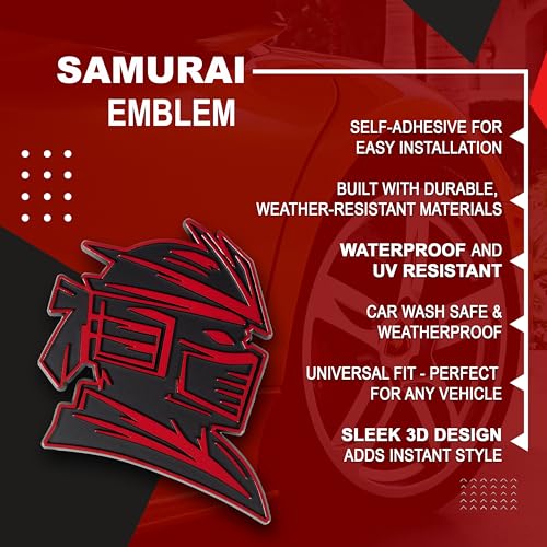 Image of Samurai Emblem, Custom 3D Car Badge - Universal Exterior Accessories for Car, Truck, SUV, Motorcycle (Set of 2) (Red)