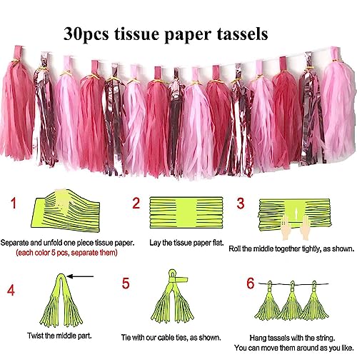 30Pcs Paper Tassels Garland Banner Tissue Paper Tassel Diy Hanging Paper Decorations Party Tassel Garland Decor Baby Shower Nursery Wedding Festival Baby Shower Decoration(30, Pink Set) #TOP1