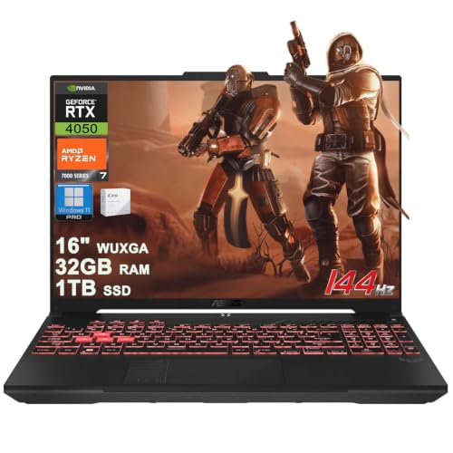 ASUS TUF Gaming A16 Laptop 16" WUXGA IPS 144Hz AMD 6-core Ryzen 7 7445HS 32GB RAM 1TB SSD GeForce RTX 4050 (Up to 194 AI Tops) RGB Backlit USB4 Two-Way AI Noise Cancelation Win11Pro ICP Acc