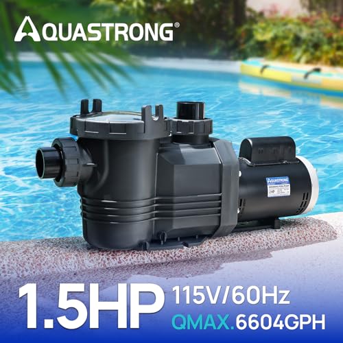Image of Aquastrong Riptide Series 1.5 HP In /Above Ground Pool Pump, 115V Single Speed, Up to 6,604 GPH High Flow, Pure Copper Motor, Energy Efficient, Self Priming with Filter Basket