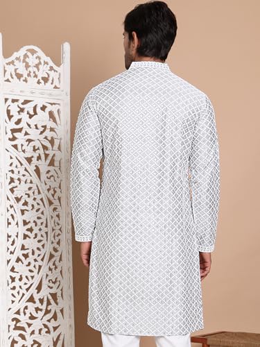 Image of Jompers Men's Silk Blend Regular Fit Sequin Chikankari Front Open Kurtas