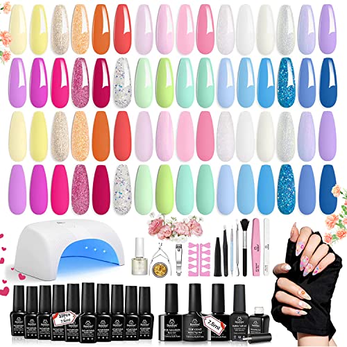 Beetles 52 Pcs Gel Nail Polish Kit With Uv Led Light Starter Kit, Soak Off 32 Colors Glitter Gel Polish Set With Base Gel Top Coat 36W Nail Dryer/Building Gel/Blomming Gel/Nail Art For Diy Home #TOP24