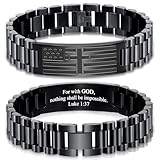 GLEZZA Luke 1 37 Bracelets for Men American Flag Cross Inspirational Motivational Bracelet Engarved Bible Verse Valentines Christmas Birthday Easter Jewelry Gifts for Son Grandson Boyfriend Husband