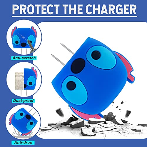 Image of Meyaar Silicone Protective Case for Apple 20W & 18W iPhone USB-C Power Adapter Charger and for USB Lightning Cable, 3D Cartoon Case for iPhone Charger 18W /20W Only (Bear (Blue))