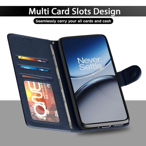 Image of Amazon Basics Flip Cover for OnePlus Nord 5 5G Leather Finish | Wallet Stand and Shock Proof | Inside TPU with Card Pockets | Complete Protection Flip Case (Blue)