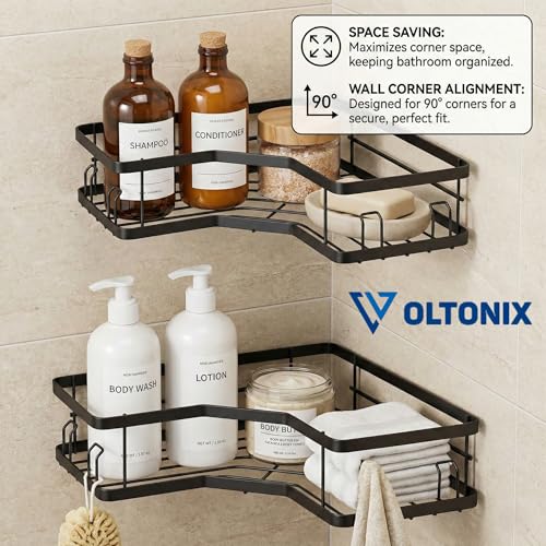 Image of Corner Shelf /Rack for BathroomWithout Drill Wall Metal Self Adhesive Bathroom Shelf /Shelf for Kitchen Corner Rack Wall Mounted Bathroom Fittings /Storage (4-Hook)