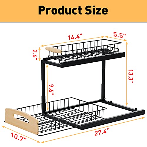 G-Ting Under Sink Organizer 2 Tier, L Shaped Sliding Cabinet Basket Organizer, Slide Out Under Cabinet Storage, Multi-Purpose Pull Out Cabinet Organizer For Bathroom, Kitchen, Black #TOP4