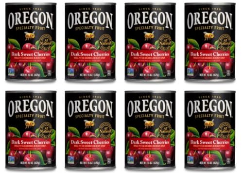 Oregon Dark Sweet Cherries in Heavy Syrup, 15 oz Cans, (Value Pack of 8) Premium Non-GMO Baking Cherries for Pies, Desserts & Cocktails, Made in USA