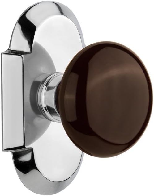 Nostalgic Warehouse Cottage Plate with Brown Porcelain Door Knob, Single Dummy, Antique Brass