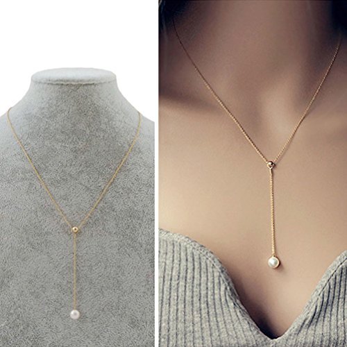 CISHOP Titanium Steel Gold Bead Pearl Necklace Collar Necklace (Style 1)