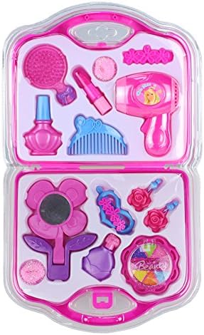 Fajiabao Makeup Case Make up Set Cosmetic Box Kit Pretend Play Toy Indoor Family Games for Girls Kids Beauty Hair Salon -Color Pink