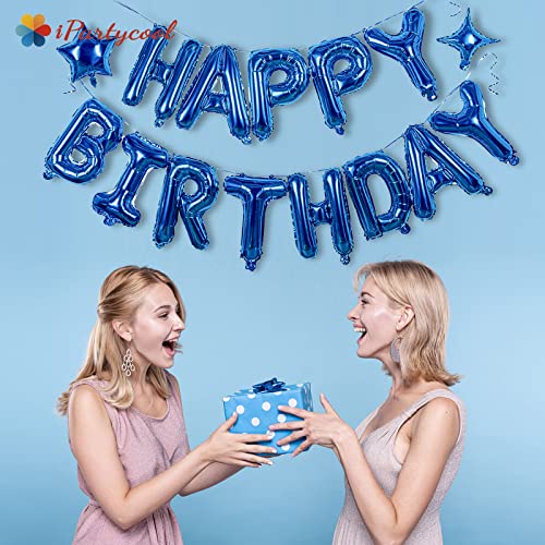 Ipartycool 24Pcs Birthday Balloons Banner, 3D Blue Premium Mylar Foil Ecofriendly Letter Happy Birthday Banner With 6Pcs Star Balloons Kits For Kids Boys Men Adults Birthday Party Decorations Hb0Bl #TOP4