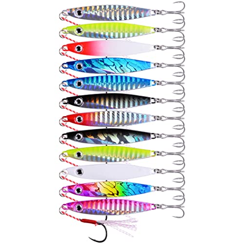 Aorace 12pcs 30g 7.5cm Metal Jigs Saltwater Fishing Lures Jigging Spoon Lures Kit for Long Casting Surf Fishing Slow Vertical Casting Artificial Lead Jigs Assortment for Bass Sea Trout - Thumbnail 7