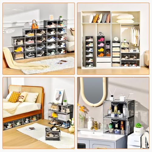 Image of Amllas New 8 Pack Shoe Boxes Stackable, Large Shoe Storage Organizer with Lids,Drop Side Shoe Containers for Entryway,Sneaker Storage Fit up to US Size 13 for Men /Women(13''x 10.6 inchx 8.3 inch)