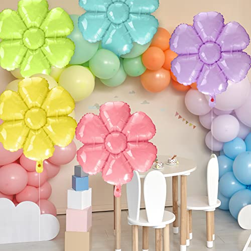 Wettarn 15 Pcs Daisy Balloons Flower Balloon Aluminum Foil Balloons Daisy Party Decorations Floral Birthday Party Decorations For Baby Shower Wedding Girls Theme Party Supplies, 24 X 28 Inch, 5 Colors #TOP2