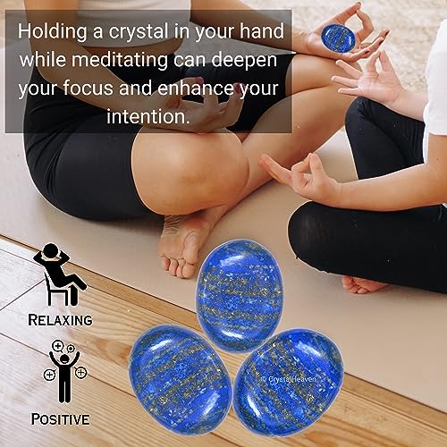 Image of Crystal Heaven Certified Lapis Lazuli Crystal Palm Pebbles Stones For Anxiety Stress Relief Massage- Aaa Grade Original Healing Gemstone Agate Palm Stone For Yoga Meditation Spiritual Reiki Feng Shui